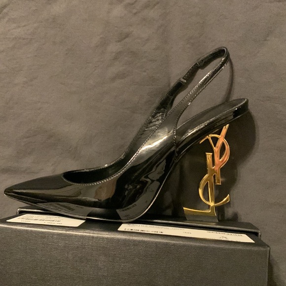Yves Saint Laurent Women's Opyum YSL Logo Pointed Toe Slingback Pumps. - Picture 3 of 6